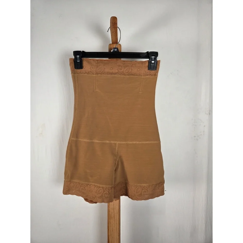 Womens High Waist Tummy Control Butt Lift Shapewear Shorts Tan Brown Lace Size M